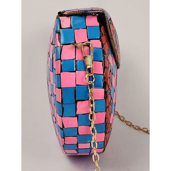 Ramla Mosaic Handmade Bag Pink Blue with Detachable Chain Strap Selling Sunset - Picture 4 of 16